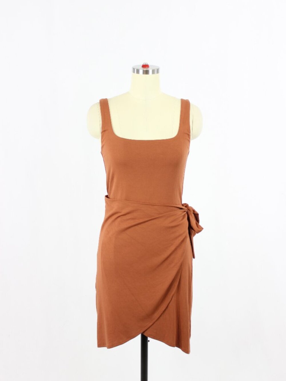 Aritzia WILFRED Saturn Brown Jersey Square Neck Wrap Tank Dress, Size M